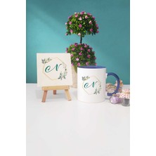 Hedizu Çiçekli N Harfli Lacivert Kupa Bardak Dekoratif Taş