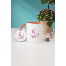 Hedizu Çiçekli K Harfli Turuncu Kupa Bardak Anahtarlık