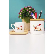 Hedizu En Tatlı Tarih Öğretmeni Türk Kahvesi Fincanı Ahşap Altlıklı ve Kalemlik