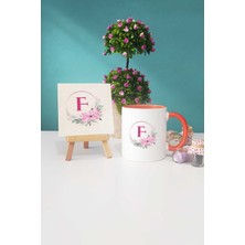 Hedizu Çiçekli F Harfli Turuncu Kupa Bardak Dekoratif Taş