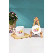 Hedizu Müzik Öğretmeni Hediye Türk Kahvesi Fincanı Ahşap Altlıklı ve Anahtarlık