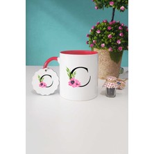 Hedizu Çiçekli C Harfli Kırmızı Kupa Bardak Anahtarlık