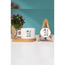 Hedizu En Iyi Diş Hekimi Hediye Ahşap Altlıklı Fincan ve Anahtarlık