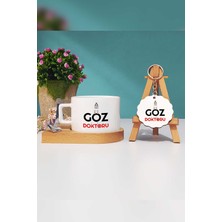 Hedizu Göz Doktoru Hediye Ahşap Altlıklı Fincan ve Anahtarlık