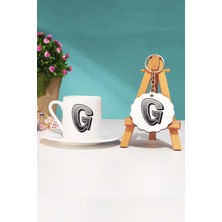 Hedizu Harf Tasarımlı G Harfli Türk Kahvesi Fincanı Beyaz ve Anahtarlık