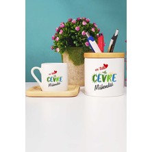 Hedizu En Tatlı Çevre Mühendisi Hediye Türk Kahvesi Fincanı Ahşap Altlıklı ve Kalemlik