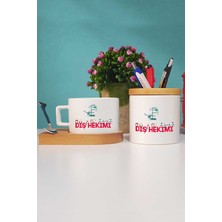 Hedizu Diş Hekimi Hediye Ahşap Altlıklı Fincan ve Kalemlik