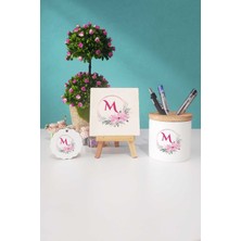 Hedizu Çiçekli M Harfli Dekoratif Taş Anahtarlık Kalemlik