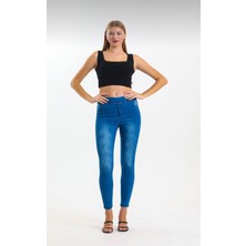 Moda Mark Real Kadın Kot Tayt Pantolon Beli Lastikli / Toparlayıcı /yüksek Bel /büyük-Küçük-Beden Açık Mavi
