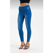 Moda Mark Real Kadın Kot Tayt Pantolon Beli Lastikli / Toparlayıcı /yüksek Bel /büyük-Küçük-Beden Açık Mavi