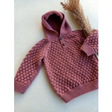 Handmade Kapüşonlu El Örgüsü Çocuk HIRKASI,%100 Pamuk Desenli Çocuk Hırka