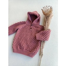Handmade Kapüşonlu El Örgüsü Çocuk HIRKASI,%100 Pamuk Desenli Çocuk Hırka