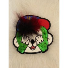 Gönülden Tasarım 16X17 cm  Pul Peyetli Ponponlu Köpek Aplike Yama Arma