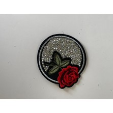 Gönülden Tasarım 8 cm Taşlı Güllü Nakışlı Yuvarlak Aplike Yama Arma Ütü Ile Yapışır