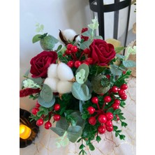 Eloza Floral Art Ithal Kokina,  Gül, Okaliptus ile Kuru Haşhaş ve Pamukla Tasarlanan Vazo Arajmanı