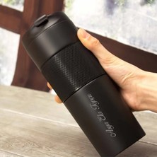 NRD Life Kişiye Özel Isim Baskılı French Press Siyah Çelik Termos Mug 450 ml (3 Fonksiyonlu)