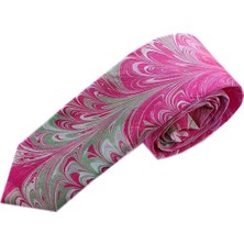 ElifEbru Exclusive Handicrafts Ebru Sanatı El Yapımı Pembe Gri Ipek Kravat Ikr 96