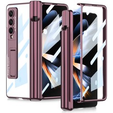 Samsung Galaxy Z Fold 4 Kılıf Kalem Bölmeli Standlı Kapaklı Katlanabilir Parlak Darbe Emici Kapak