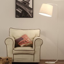 Riolight  Retro Rustik Krem Hareketli Kumaş Başlık Beyaz Metal Gövde Lambader Köşe Lambası