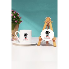 Hedizu En Cool Baba Babaya Hediye Türk Kahvesi Fincanı Beyaz ve Anahtarlık