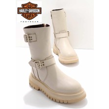Beige Leather Kadın Bot & Bootie HD0777056603