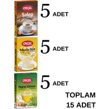 Orçel 5 Muzlu Süt + 5 Salep + 5 Nane Limon Aromalı Içecek Tozu Oralet Çay 15X200GR.