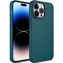 noktaks - Apple iPhone 13 Pro - Kılıf Metal Çerçeve ve Buton Tasarımlı Silikon Luna Kapak - Koyu Yeşil