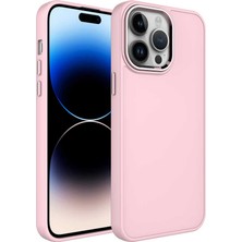 noktaks - Apple iPhone 14 Pro Max - Kılıf Metal Çerçeve ve Buton Tasarımlı Silikon Luna Kapak - Pembe