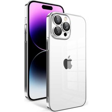 noktaks - Apple iPhone 14 Pro Max - Kılıf Kamera Korumalı Renkli Çerçeveli Garaj Kapak - Gümüş