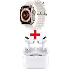 Pazariz Gs8 Watch 8 Ultra Akıllı Saat Beyaz Watch + Beyaz Pro5 Benzeri Bluetooth Kulaklık Hediye