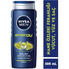 Nivea Men Energy Duş Jeli 500ML, 3'ü 1 Arada Komple Bakım, Vücut, Saç ve Yüz Için