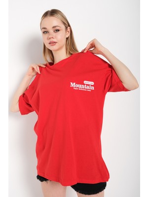 Trendseninle Kadın Oversize T-Shirt Mountain Baskılı Tshirt