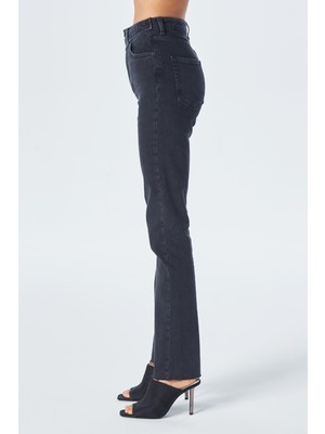 Cross Jeans Antrasit Slim Straight Paçası Yırtmaçlı Çapraz Kemerli Jean Pantolon C 4556-011