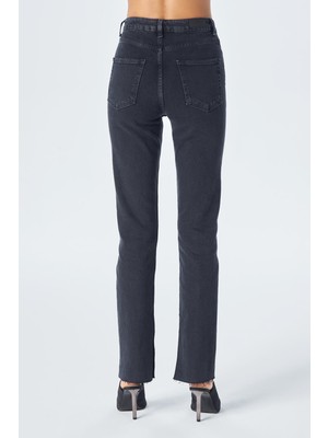 Cross Jeans Antrasit Slim Straight Paçası Yırtmaçlı Çapraz Kemerli Jean Pantolon C 4556-011