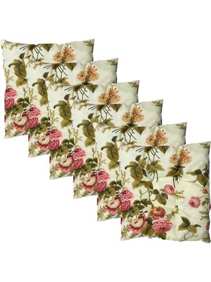 Nelson Dekoratif Pofidik Puf Sandalye Minderi  Kare 35X35X7 Cm-Ingiliz Gülü(6 Adet)