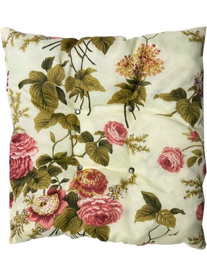 Nelson Dekoratif Pofidik Puf Sandalye Minderi  Kare 35X35X7 Cm-Ingiliz Gülü(1 Adet)