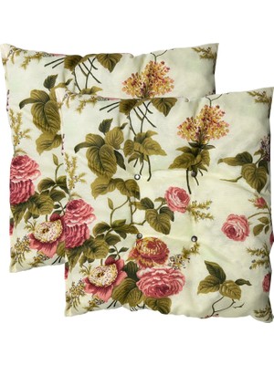 Nelson Dekoratif Pofidik Puf Sandalye Minderi  Kare 35X35X7 Cm-Ingiliz Gülü(2 Adet)