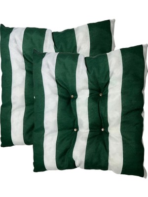 Nelson Dekoratif Pofidik Puf Sandalye Minderi  Kare 35X35X7 Cm-Yeşil Beyaz(2 Adet)