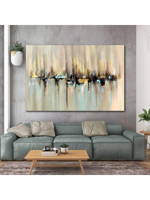 SML Tablo Yansıma Soyut Şehir Manzarası Göl Doğa Gold Dekor Kanvas Tablo