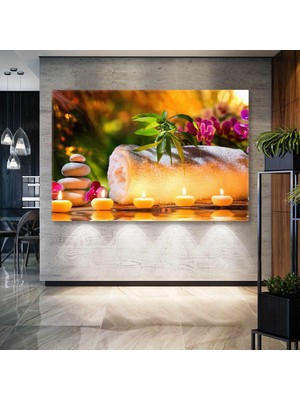 SML Tablo Zen Taşları Mumlar Bambu Yaprakları Pembe Orkide Havlu Spa Masaj Salonu Kanvas Tablo