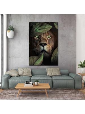SML Tablo Ormanların Kralı Yeşil Gözlü Vahşi Aslan Kanvas Tablo