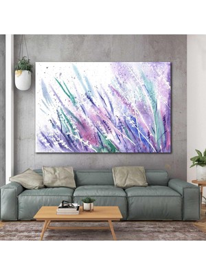 SML Tablo Mor Pembe Çiçekler Doğa Manzara Sanat Yağlı Boya Efektli Kanvas Tablo
