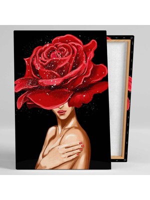 SML Tablo Kırmızı Gül Kafalı Nü Kadın Kanvas Tablo