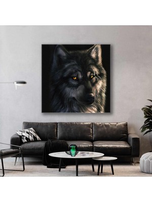 SML Tablo Sarı Gözlü Kurt Çizimi Dijital Sanat Hayvan Dekor Kanvas Tablo