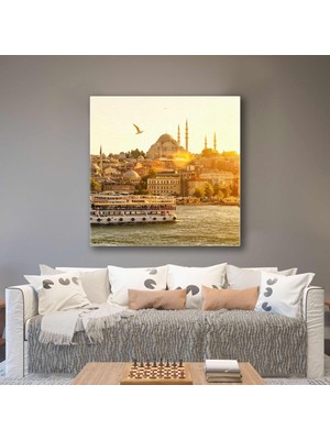 SML Tablo Tarihi Yarımada Vapur Akşamüstü Manzara Kanvas Tablo