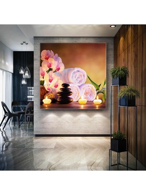 SML Tablo Zen Taşları Bambu Yapraklar Orkide Mum Spa Masaj Merkezi Kanvas Tablo