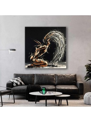 SML Tablo Saçlarını Savuran Soyut Kadın Imgesi Boya Izleri Sanatsal Kanvas Tablo