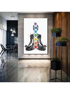 SML Tablo Yoga Yapan Kadın Meditasyon Çakralar Kanvas Tablo