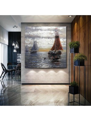 SML Tablo Denizdeki Yelkenliler Sahil Doğa Manzara Dekor Kanvas Tablo