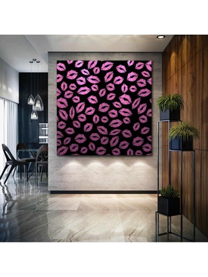 SML Tablo Pembe Rujlu Öpücükler Aşk Love Kanvas Tablo